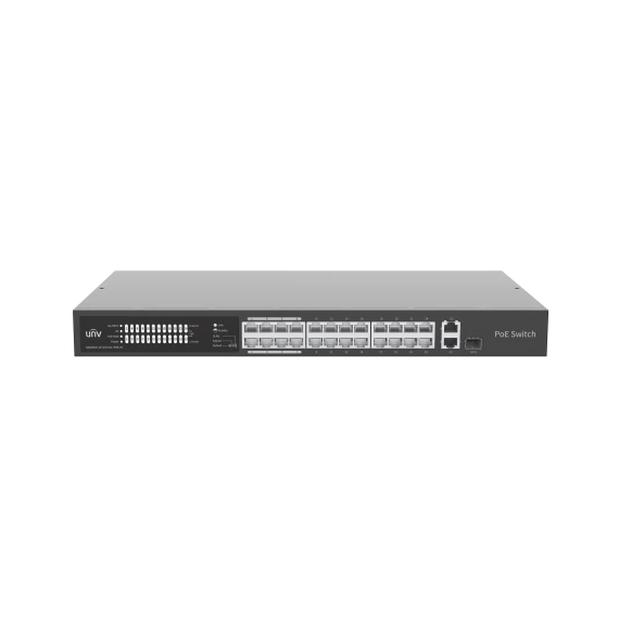 Uniview 26-Port Managed PoE Switch with 24 PoE Ports, Dual Gigabit Uplink, 370W ...