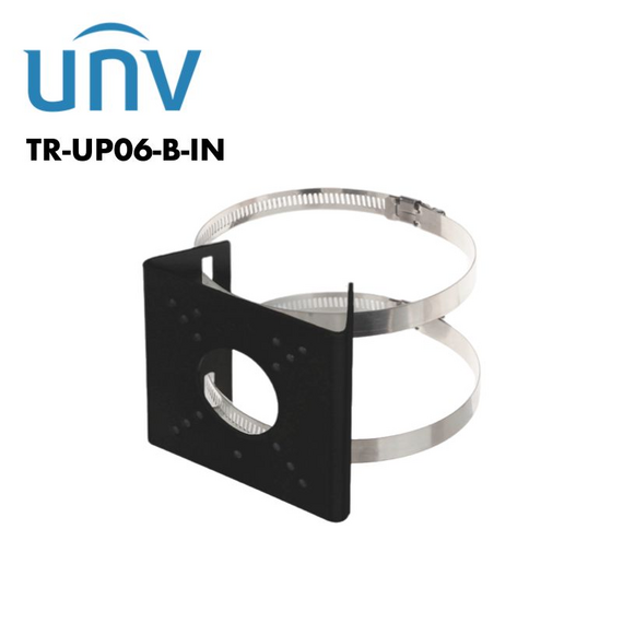 Uniview Black Pole Mount Bracket for CCTV Cameras & Junction Boxes, Heavy-Duty O...